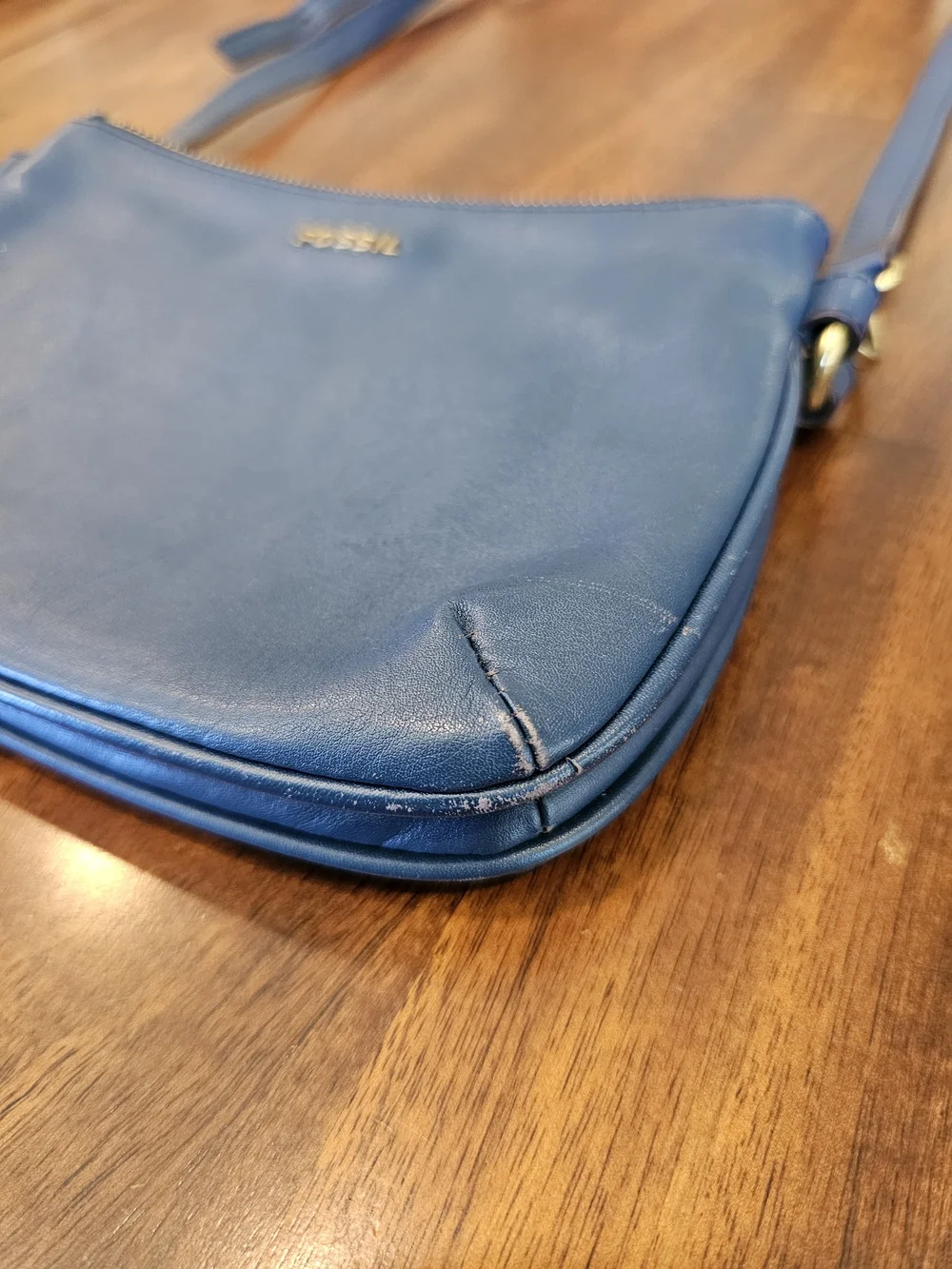 Fossil Leather Triple-Zip Wallet Crossbody Bag - Slate Blue